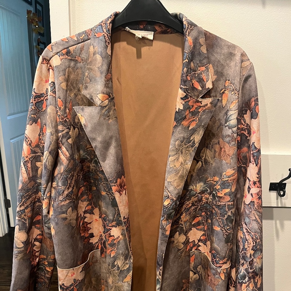 Womens XL Solitude Faux Suede Floral Jacket